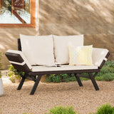 Flamaker Outdoor Convertible Sofa, Woven Rattan Patio Furniture Sunbed with Adjustable Armrests, Removable Cushions and Pillows for Patio, Porch, Pool (Brown Lounger & Beige Pillowcase) Flamaker