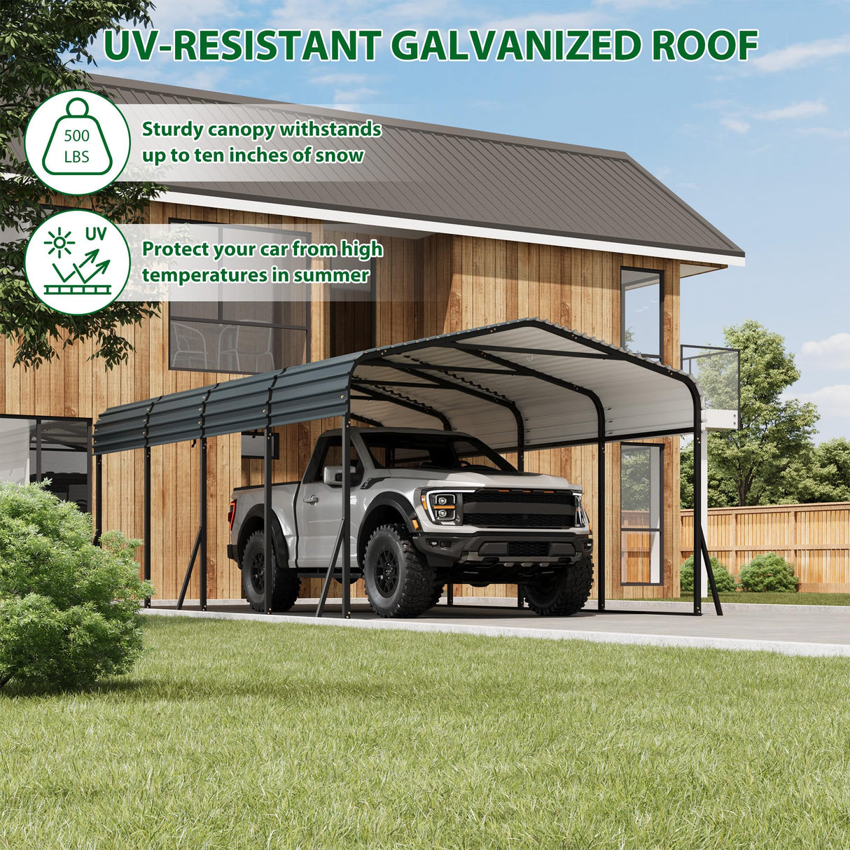 Hipicute 12' x 20' x 8.5' Heavy Duty Metal Carport with Galvanized Steel Roof, Steel Carport Kits Outdoor with Metal Roof, Galvanized Car Shelter for Tractors, Pickup, Boat, Car Hipicute
