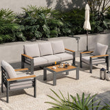 Aoxun Aluminum Outdoor Patio Furniture Set, 5 Seats Outdoor Sectional with Coffee Table, Patio Conversation Sets with Upgraded Armrests and Cushions for Backyard, Garden and Poolside（Grey） Aoxun