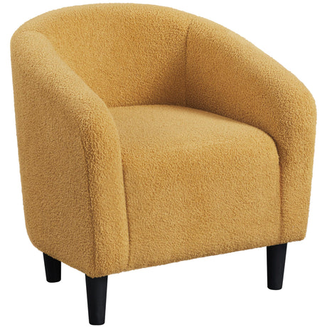 Yaheetech Accent Barrel Chair, Boucle Fabric Club Chair, Furry Sherpa Elegant and Cozy, Soft Padded Armchair for Living Room Bedroom Reception Room Office, Mustard Yellow Yaheetech