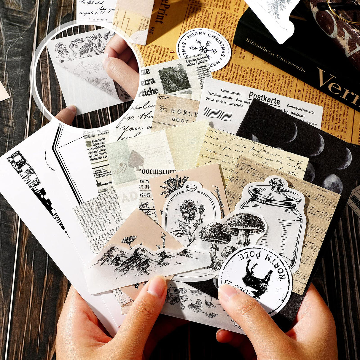 120 Pcs Vintage Aesthetic Scrapbook Kit Junk Journaling Supply with Retro Stamp Stickers,Material Paper, Tag Card,Hand Account Collage Card,Pillow Box,Twine Diary Supply Birthday Gift(Artsy Style) Zonon