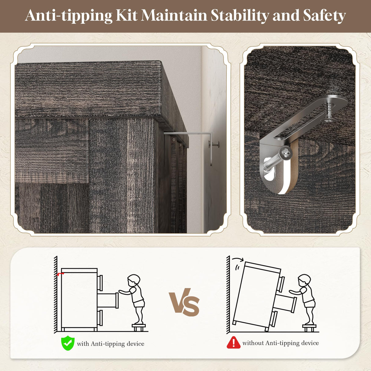 EnHomee Dresser for Bedroom with 7 Drawers Wood Dresser with Smooth Metal Rail Long Dressers & Chests of Drawers Farmhouse Dresser for Bedroom Dresser TV Stand for Bedroom, Closet, Dark Rustic Oak EnHomee