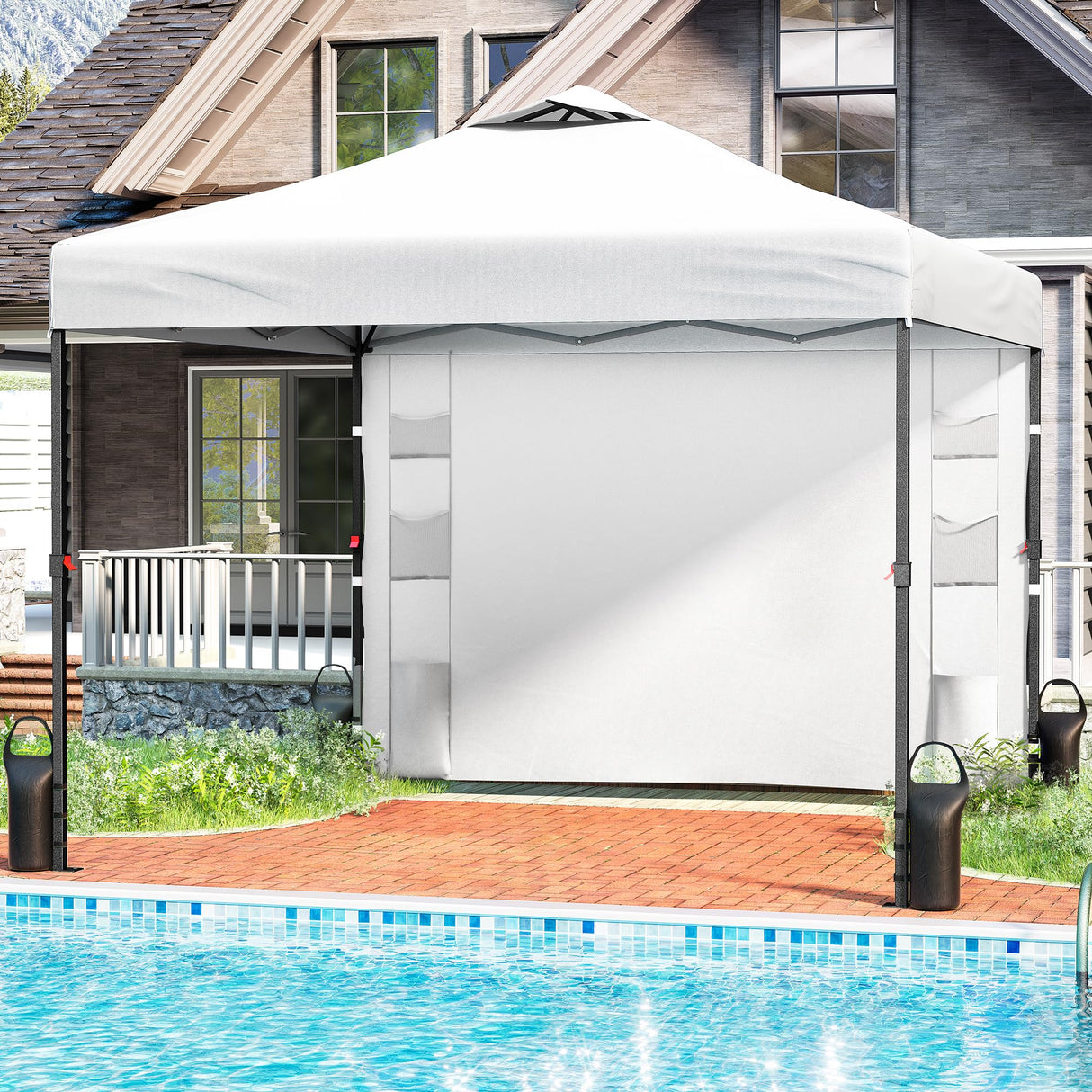 Tunbne 10'x10' Pop Up Canopy Tent with Sidewall and 6 Pockets, Patented One Push, Instant Shade Canopy with Vented Roof for Patio Outdoor, Case, 8 Stakes, 4 Ropes, 4 Sandbags (White) Tunbne