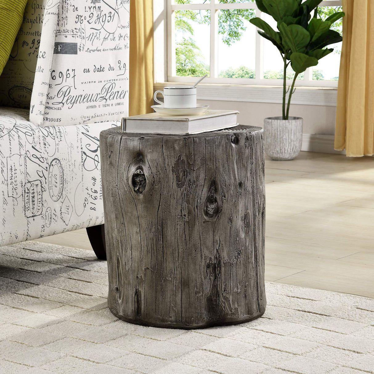 FirsTime & Co.® Gray Arbor Log Table, American Crafted, Weathered Gray, 15 x 14 x 17,Grey FirsTime