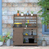 Outsunny Outdoor Wooden Potting Bench Table with Sink and Water Tap, Garden Workstation with Storage Cabinet, Storage Shelves for Backyard, Patio, Balcony, Dark Brown Outsunny