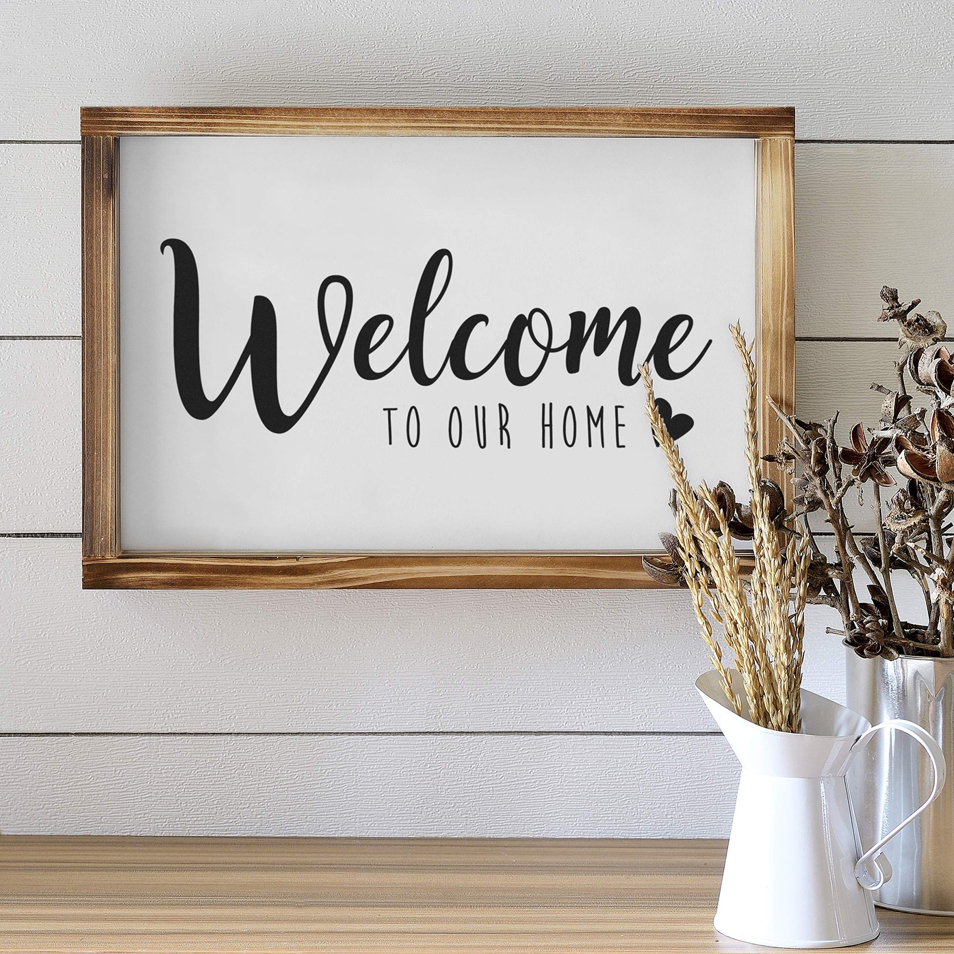 Welcome to Our Home Sign 11x16 Inch, Rustic Farmhouse Decor for the Home Sign, Wall Decorations, Modern Farmhouse Wall Decor, Rustic Wall Hanging Welcome Sign with Solid Wood Frame - WoodArtSupply