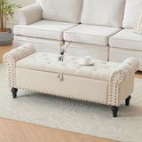 Howjoe 51" Bedroom Storage Bench, End of Bed Bench with Storage, Chenille Upholstered Benches, Ottoman with Storage, Window Benches with Rolled Arm and Nailhead Trim for Living Room, Entryway, Beige Howjoe