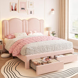 EnHomee Queen LED Bed Frame with 2 Storage Drawers,Upholstered Bed Frame Queen Size with Adjustable Cloud Headboard, Solid Wooden Slats, No Box Spring Required, Easy Assembly, Pink EnHomee