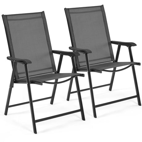 Yaheetech Patio Dining Chairs Set of 2 with Armrests, Outdoor Folding Chairs with Metal Frame and Backrest for Lawn, Garden, Yard and Poolside, Black Yaheetech