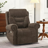 MCombo Triple Motor Power Lift Recliner Chair with Massage and Lumbar&seat Heating, Rolled Arms, Adjustable Headrest for Elderly People, Fabric 7888 (Coffee, Medium) MCombo