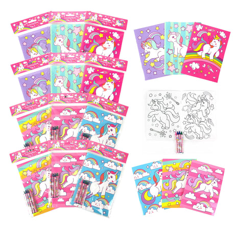 TINYMILLS Unicorn Coloring Book Set for Kids Party Favors with 12 Coloring Books and 48 Crayons Unicorn Birthday Party Favor Bag Filler Unicorn Party Carnival Prizes Classroom Rewards TINYMILLS