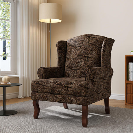 UIXE High Back Accent Chair, Fabric Upholstered Armchair for Living Room, Wingback Retro Arm Chair Comfy Single Sofa Bedroom Reading Seat - Cranberry Floral UIXE