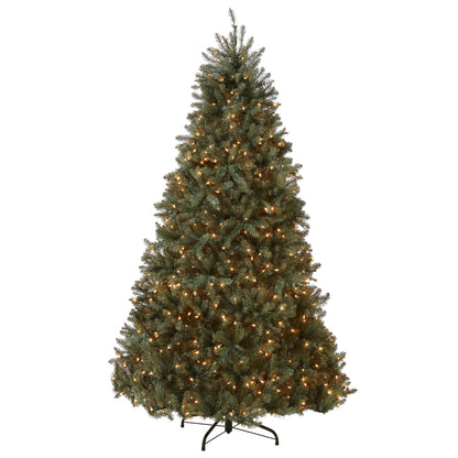 National Tree Company Pre-Lit Artificial Full Christmas Tree, Blue, Dunhill Fir, White Lights, Includes Stand, 7.5 Feet