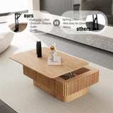 38.6" Square Lift Top Coffee Table, Modern Fluted Tea Table with Hidden Storage for Living Room, Apartment or Office, Natural Wood KIGFTSOD