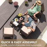 Devoko 4 Pieces Outdoor Patio Furniture Set, PE Rattan Wicker Chairs Balcony Lawn Porch Patio Furniture Sets with Beige Cushion and Table (Brown) Devoko