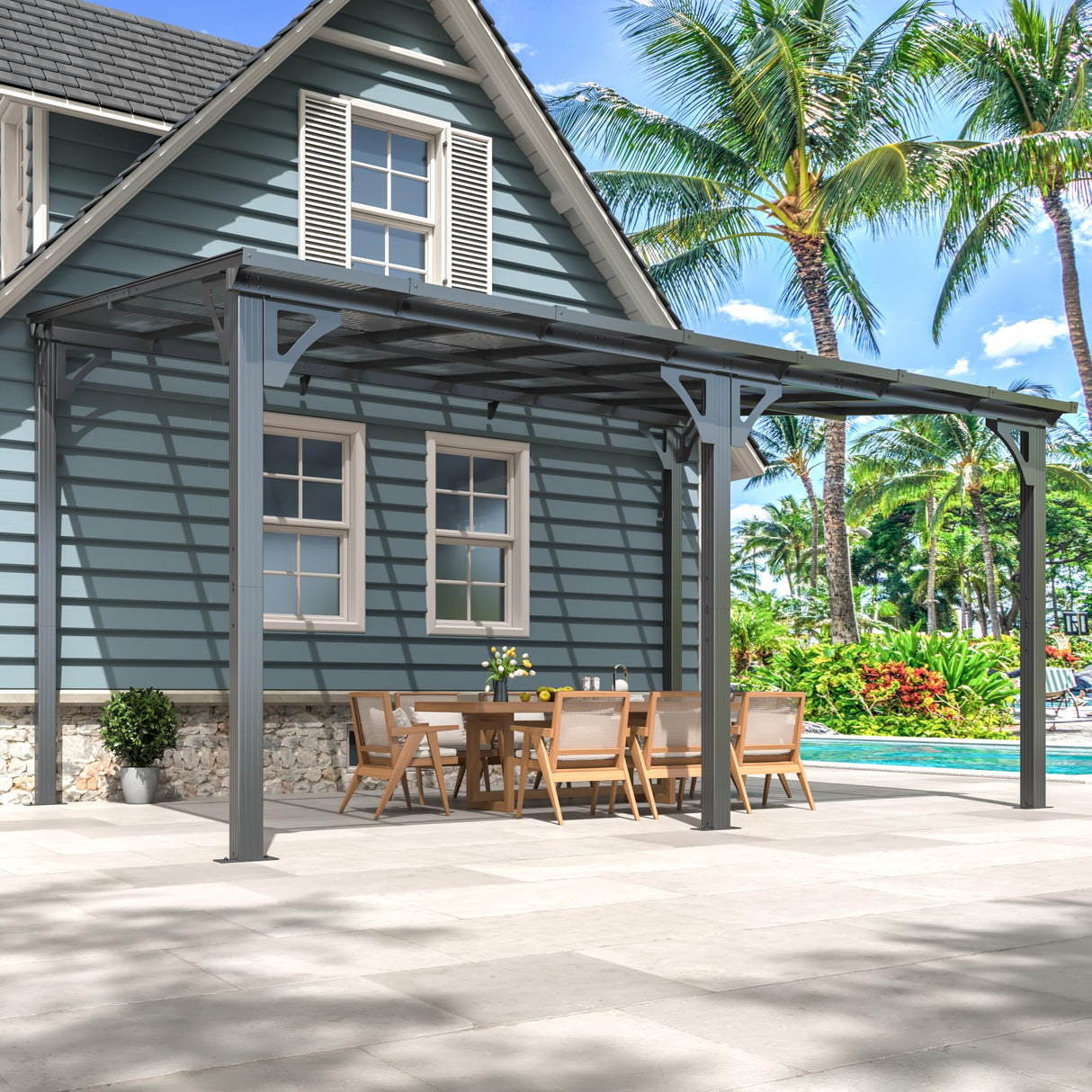 AirWire 10x14 FT Gazebo Pergola Awnings for Patio with Hardtop Gazebos on Clearance Patio Covers for Shade and Rain, Lean to Gazebo Sunroom Patio Canopy Outdoor Pergolas for Patios,Decks,Backyard AirWire