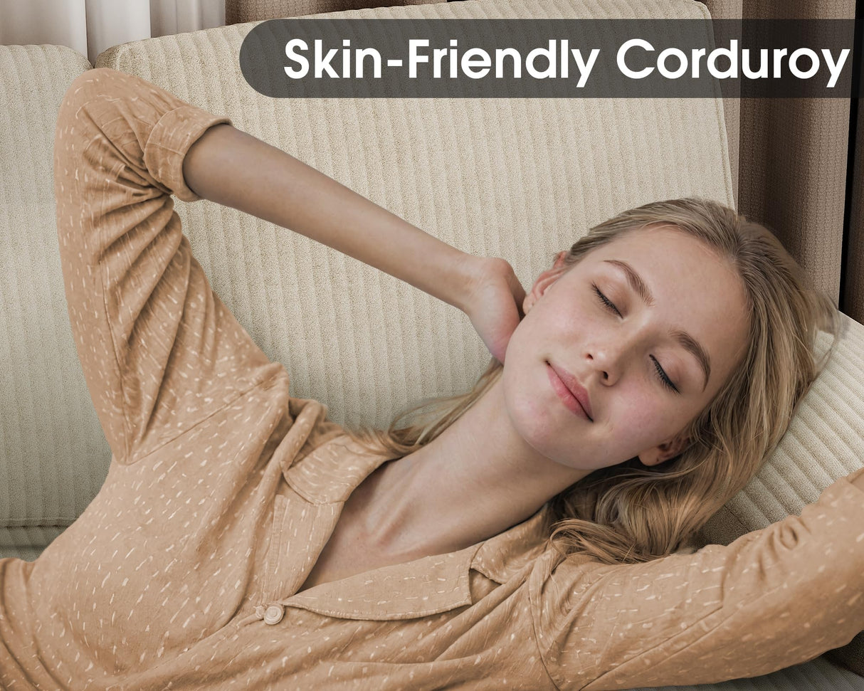 Furmax Sectional Couches for Living Room, U-Shaped Sofa Couch with Linen Fabric, 4 Seat Sofa Set with Double Chaise for Apartment (Corduroy, Beige) Furmax