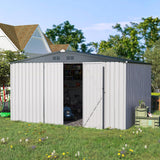 AECOJOY Shed 12' x 10' Storage Shed Large, Sheds & Outdoor Storage Clearance 10x12 Sheds with Lockable Doors, Utility and Tool Storage Shed for Garden, Backyard, Patio, Outside use in White AECOJOY