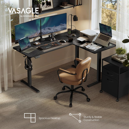 VASAGLE L Shaped Electric Standing Desk, 63 x 47.2 Inches, Height Adjustable Corner Desk with Power Outlets, 2 Memory Buttons, Easy to Assemble, for Home Office, Ink Black ULSD242B01