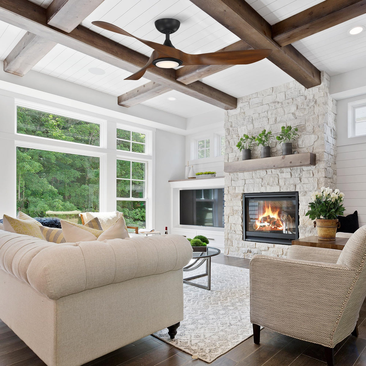 WAC Smart Fans Swirl Indoor and Outdoor 3-Blade Smart Home Ceiling Fan 54in Matte Black with 3000K LED Light Kit and Remote Control works with Alexa and iOS or Android App WAC Lighting