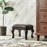 LKZ Foot Stool Microfiber Leather Ottoman Wooden Vintage Stool Small Sofa Stool Footrest Stool for Living Room Bedroom (Black-Brown) LKZ