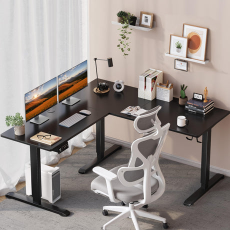Shahoo L-Shaped Electric Standing Desk, 63 x 55 Inches Height Adjustable Coner Table, Home Office Computer Workstation, Black, 63 x 55 Inch Shahoo