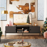 WLIVE Modern TV Stand for 65 Inch TV, Mid Century Entainment Center with Storage, TV Console with Open Shelf and 2 Cabinets for Bedroom and Living Room, TV Cabinet with Metal Legs, Black WLIVE
