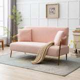 Dolonm 60" Bouclé Loveseat Sofa, 2 Seater Upholstered Sofa Couch with 2 Pillows, Mid Centry Teddy Fabric Sofa with Gold Metal Legs, Sofa for Small Space, Apartment, Office, Bedroom Dolonm