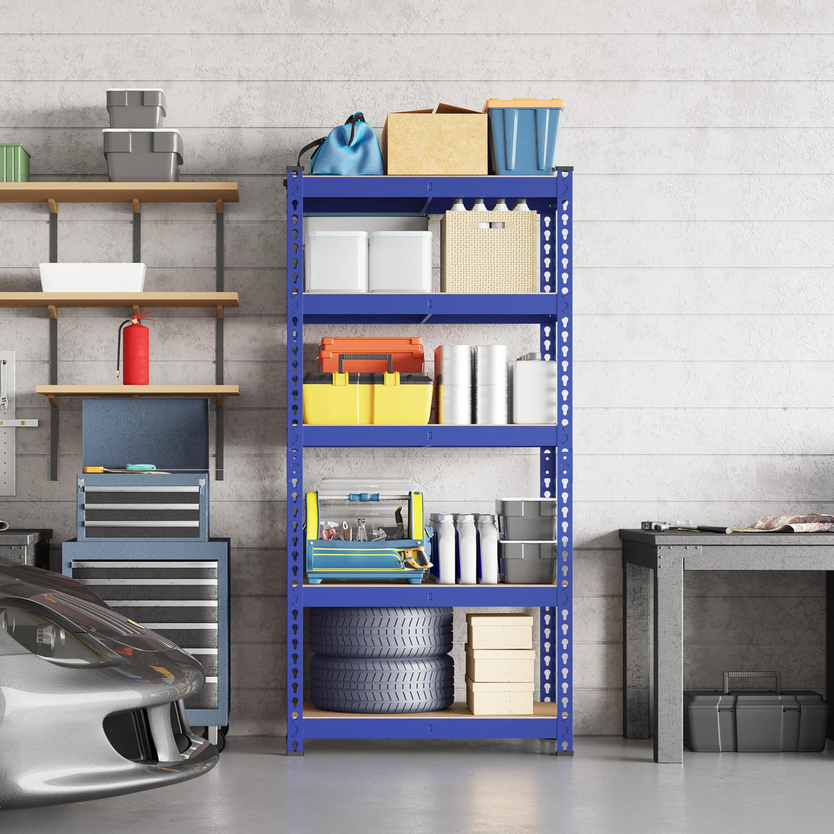 Yaheetech Storage Shelves 5 Tier Garage Shelving Heavy Duty Garage Shelves Adjustable Metal Shelving Unit Utility Rack Industrial Shelving for Warehouse Pantry Closet, 27.5" W x 12" D x 60" H, Blue Yaheetech