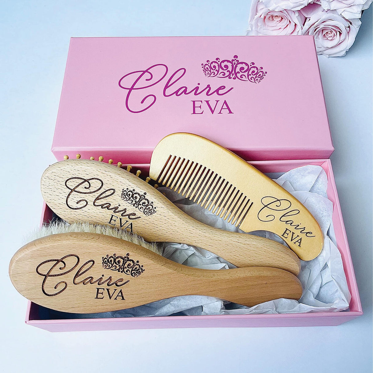 Personalized Wooden Baby Brush Set | Wooden Baby Brush and Comb Set| Personalized Baby Gift | Personalized Baby Gift Girls Girls | Princess Crown Forever Personalized