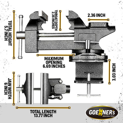 Bench Vise 6", Vice for Workbench with Heavy Duty Forged Steel Construction, Built-in Pipe Jaw and Swivel Base, Table Vise for Woodworking, Home Workshop Use and DIY Job - WoodArtSupply