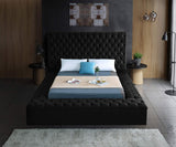 Meridian Furniture Bliss Collection Modern | Contemporary Velvet Upholstered Bed with Deep Button Tufting and Storage Compartments in Rails and Footboard, Black, King Meridian Furniture