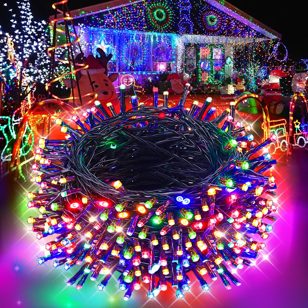 Christmas Lights 1000LED 66FT Waterproof Outdoor Christmas Lights Timer 8 Modes Twinkle Fairy Lights LED String Lights Indoor Christmas Tree Lights for Wedding Party Yard House Decor(Multicolour) JEAYYDSI