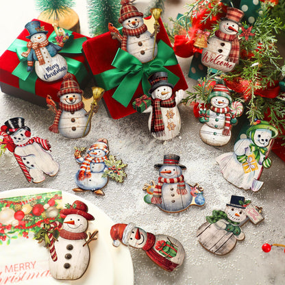 Huwena 36 Pcs Snowman Ornaments for Christmas Tree Snowman Christmas Decorations Snowman Wood Cutouts Wooden Christmas Tree Ornaments for Holiday Xmas Party Supplies(Rustic)