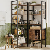 70 x70" Triple 5 Tier Book Shelf, Industrial Large Bookcase with Storage Cabinet, Tall Bookshelf with 14 Open Display Shelves Metal Frame Furniture for Living Room Bedroom Home Office Rustic Brown astimey