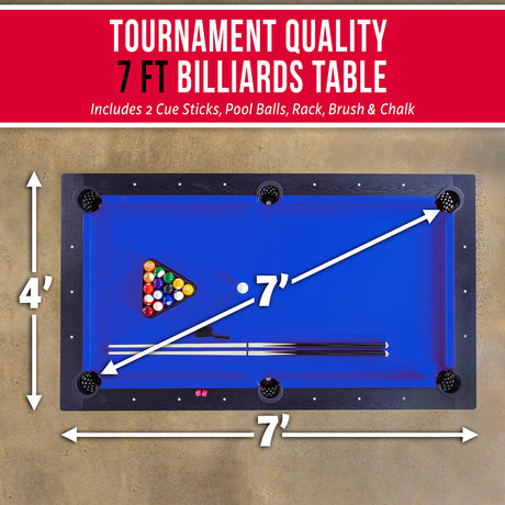 GoSports 7 ft Pool Table with Wood Finish - Modern Billiards Table with 2 Cue Sticks, Balls, Rack, Felt Brush and Chalk - Choose Your Style GoSports