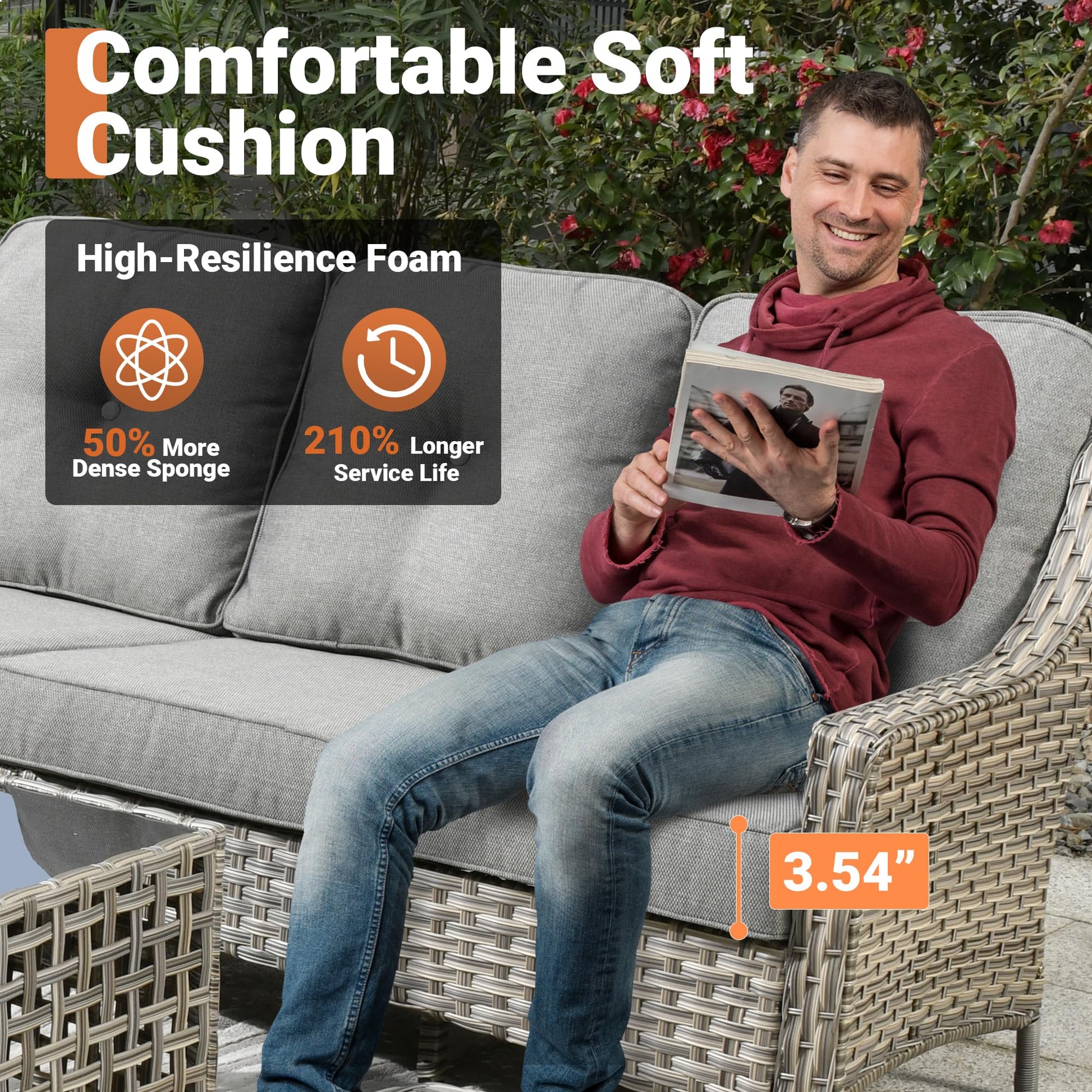 ovios 8 Piece Outdoor Patio Furniture with Cozy Comfortable Swivel Chair,Rattan Wicker Coversation Couch Set with 3 Seater Sofa,Sectional Set for Outside Patio Balcony Backyard Pool,Dark Grey - WoodArtSupply