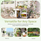 Fir Wood Potting Bench with Hutch - Outdoor Garden Workstation with 4 Shelves, Drawer & Adjustable Storage, 50.2" Countertop, & Pegboard (White + Wood + Rustic) Oevsld