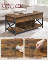 VASAGLE Lift Top Coffee Table, Lift Coffee Table with Storage Shelf, Hidden Compartments and Lifting Top, for Living Room, Office, 19.7 x 47.2 x (19.3-24.4) Inches, Rustic Brown and Black ULCT212B01 VASAGLE