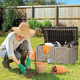 YITAHOME 120 Gallon Large Deck Box w/Flexible Divider & Storage Net, Resin Outdoor Storage Boxes, Waterproof Cushion Storage Bench for Patio, Pool Supplies, Garden Tools - Lockable, Light Brown YITAHOME