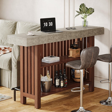 Tribesigns 63-Inch Large Home Bar Unit, 2-Tier Kitchen Island Mini Bar Height Pub Table with Footrest, Modern Coffee Bar Cabinet for Dining Room, Bistro, Living Room Tribesigns