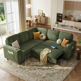 LINSY HOME Sectional Sleeper Sofa with Pull Out Couch Bed - Convertible Plush Corduroy Cloud Couch with Storage Chaise & USB Charging, Comfy L Shaped Modular Couches for Living Room Apartment, Green LINSY HOME