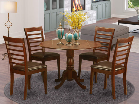 East West Furniture DLML5-MAH-LC 5 Piece Modern Set Includes a Round Wooden Table with Dropleaf and 4 Faux Leather Upholstered Dining Chairs, 42x42 Inch East West Furniture
