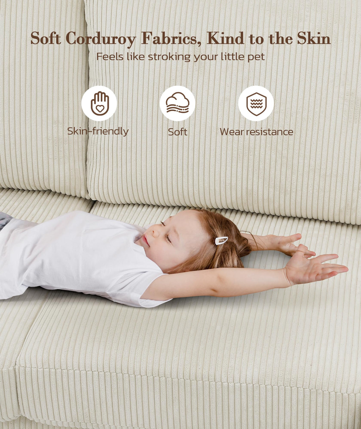 Kidirect 106" Beige U Shaped Couch with Chaises, Corduroy Sectional Couches for Living Room No Tool Assembly, 4 Seats Loveseat Sofa Comfy Sectional Sofas for Living Room Apartment Home 900lb Load Kidirect