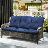 Joyside Outdoor Patio Couch Wicker Sofa - 3 Seater Rattan Sofa for Outside Patio Garden with Deep Seating and Olefin Cushions(Mixed Grey/Blue) Joyside