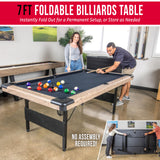 GoSports 7 ft Portable Pool Table - No Assembly Required Folding Billiard Table in Oak GoSports