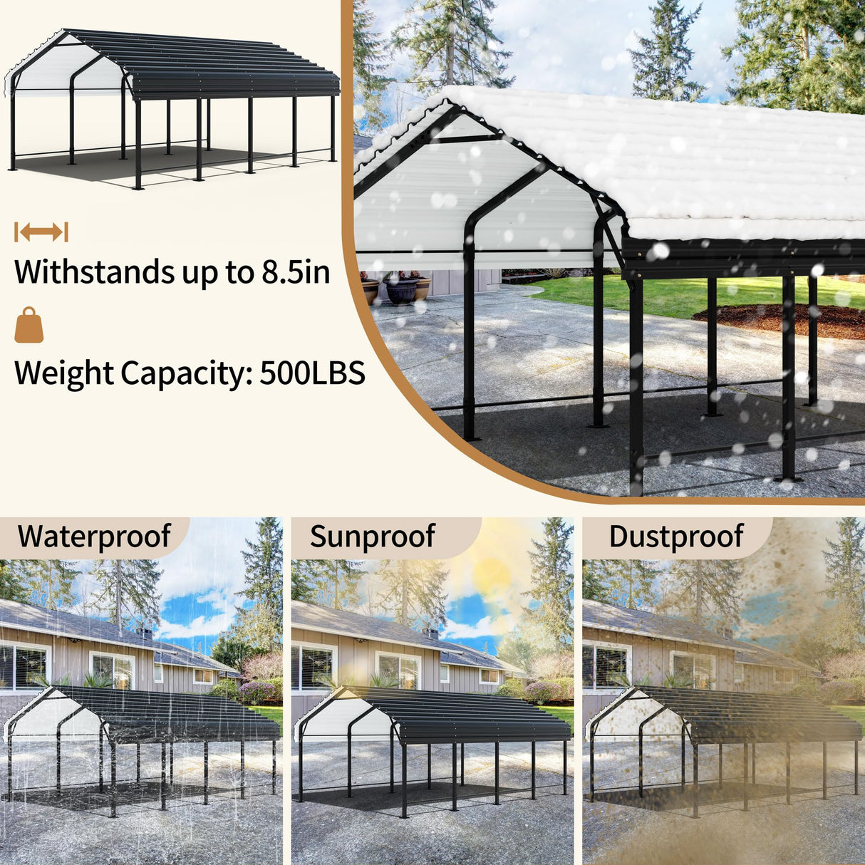 JY QAQA 12 x 20 ft Metal Carport, Heavy Duty Carport Canopy with Galvanized Steel Roof, Outdoor Car Tent Metal Garage Shelter for Car, SUV, Trucks and Boats JY QAQA PET