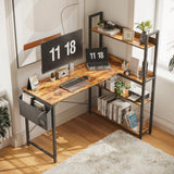 Treesland 47 Inch L-Shaped Computer Desk with Bookshelf and Storage - Brown Treesland