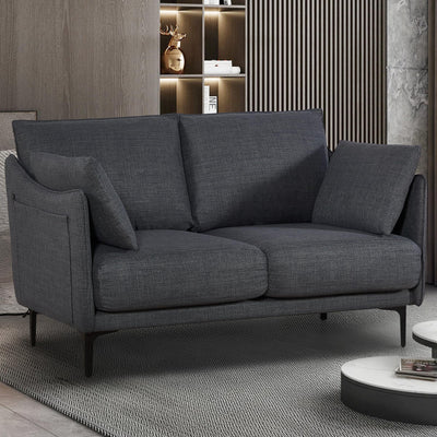Plococo Simple Style Modern Loveseat Couch Sofa with USB Charge Port, 2 Pillows,Metel Legs for Primary Living Space, Bed Room, Office (Grey)
