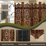 Light & Pro Wood Heart Design Handmade Hinged Foldable Partition 4 Panel Room Divider Screen with Intricately Carved Designs, Pre Assembled - Ready to Use - 48" x 1" x 64", Burnt Light & Pro